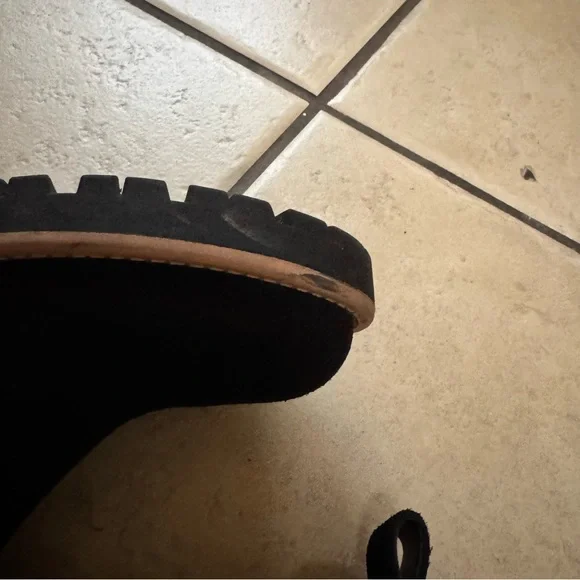 Waterproof Blondo Black Suede Ankle Booties with Tan Sole - Picture 9 of 12